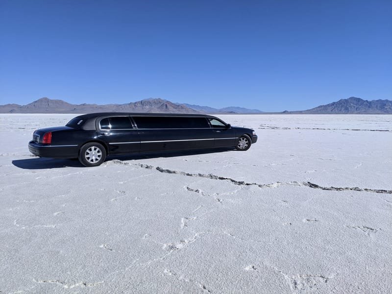 Black stretch limousine photographed in full side profile